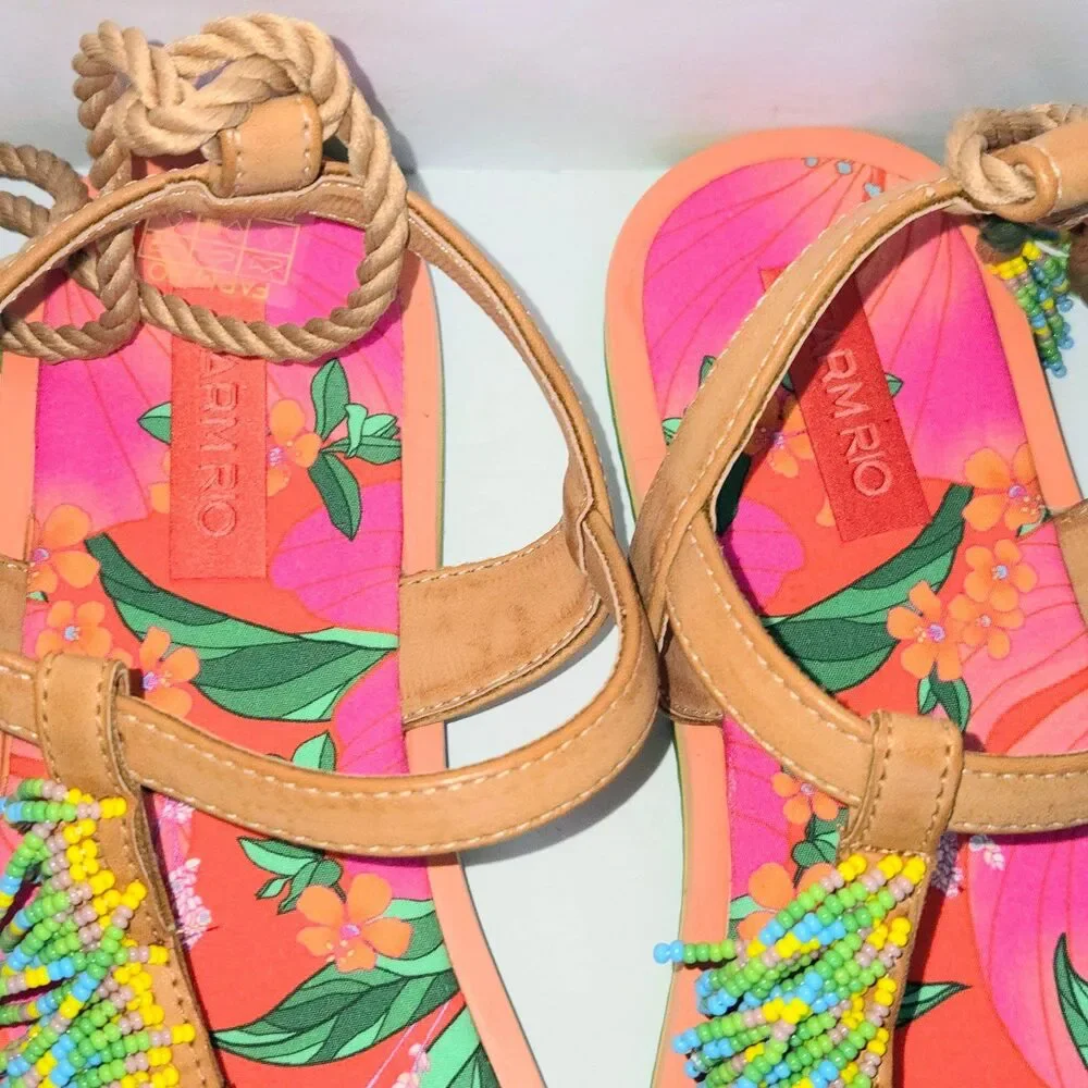 FARM RIO Sandals Floral Pietra Tropical Women Shoes Size 7 US NEW +BOX +DUSTBAG